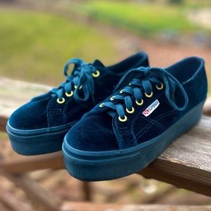Superga Velvet Platform Low Top Sneakers